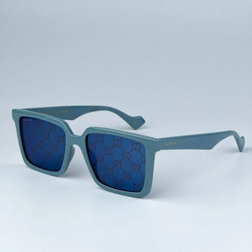NEW Gucci GG1540S 003 Light Blue Violet Logo Mirrored Men Square 55mm Sunglasses